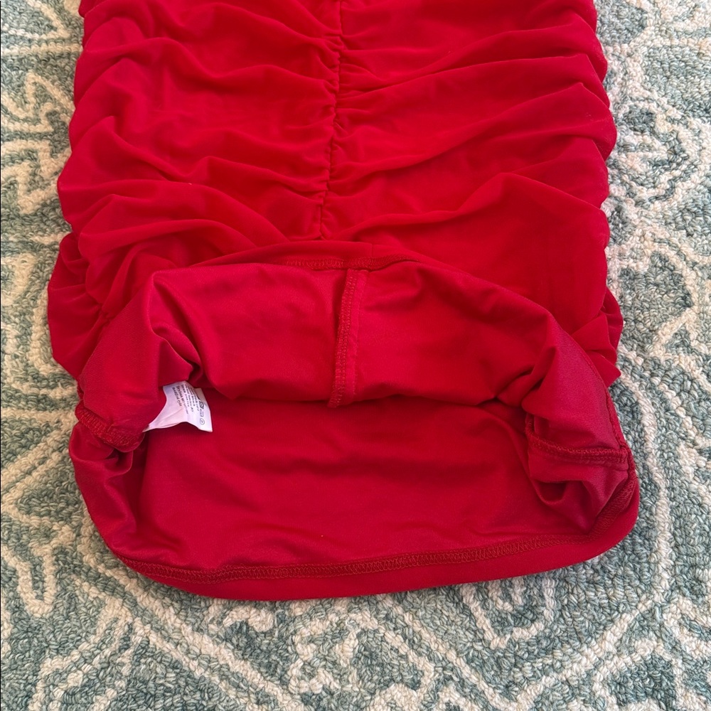 Fitted Red Ruched Mini Dress - Picture 15 of 15